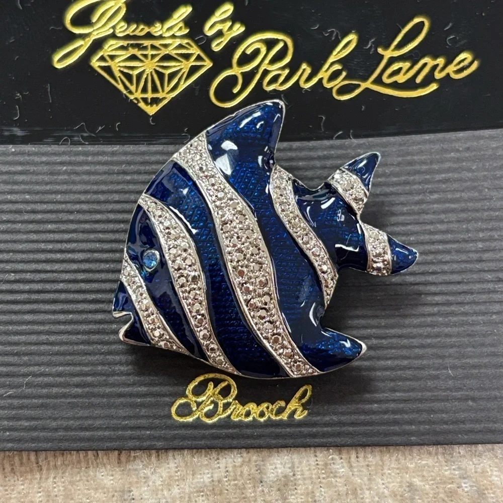 Brand New Park Lane Blue & Silver Tone Crystal Angelfish Brooch Pin Tropical